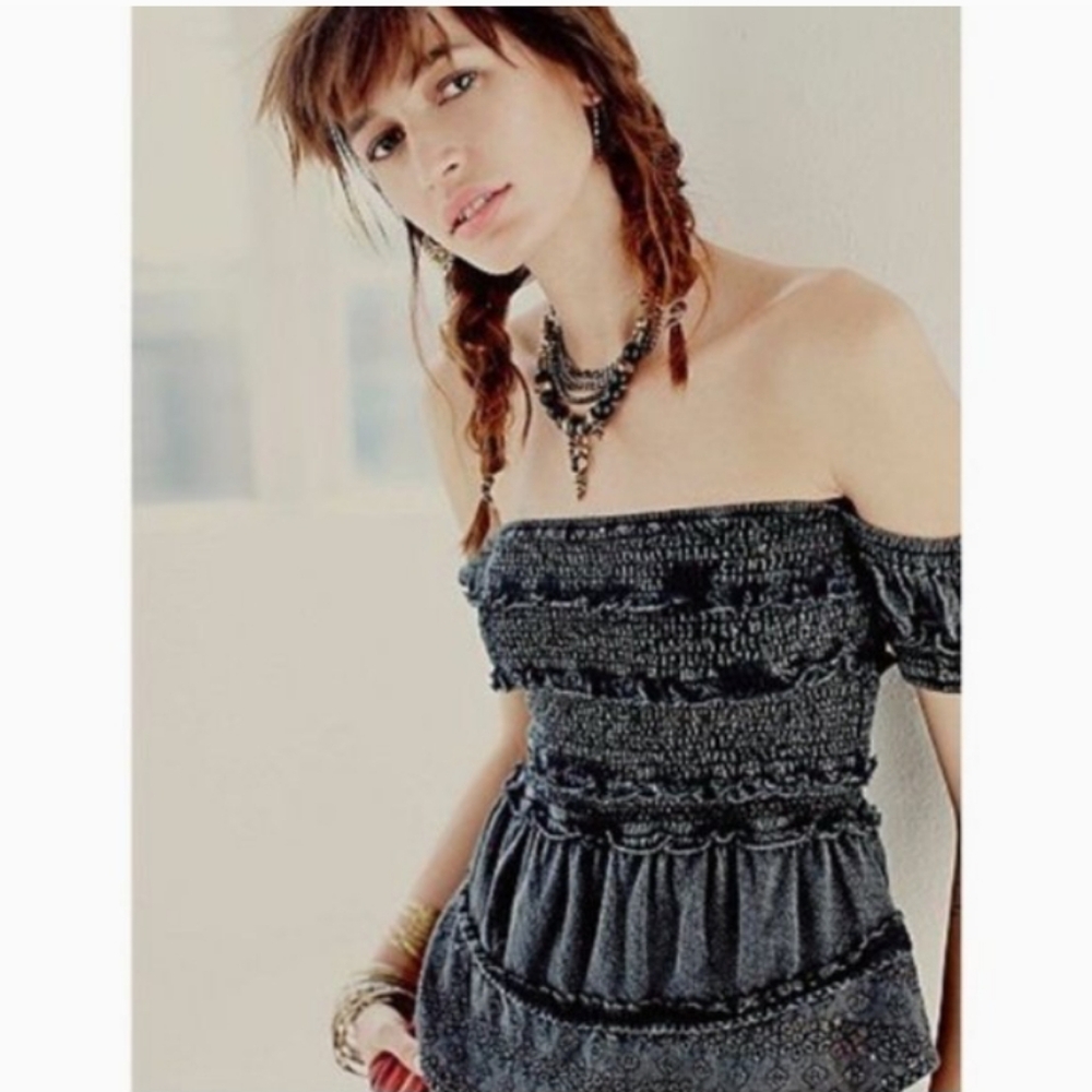 Free People New Romantics Peplum Smocked Off-Shoulder Blouse